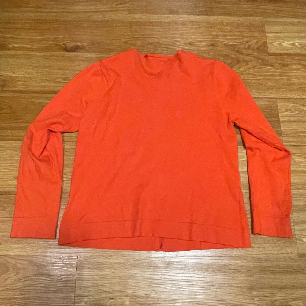 August Silk Button Up Cardigan Sweater in Orange, Size Large - Picture 7 of 8